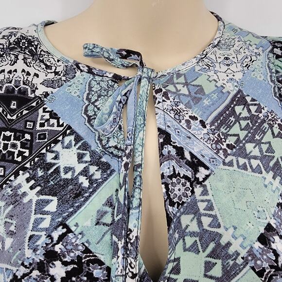 NEW Calvin Klein Women's‎ Floral Geo Print Blouson Puff Sleeve A Line Dress Blue - Picture 9 of 14